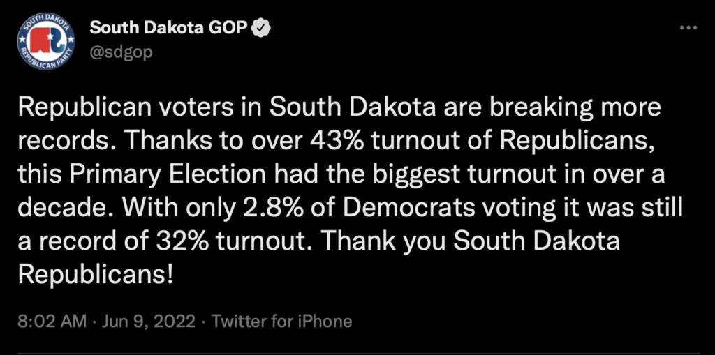 South Dakota Republican Party, tweet, 2022.06.09.