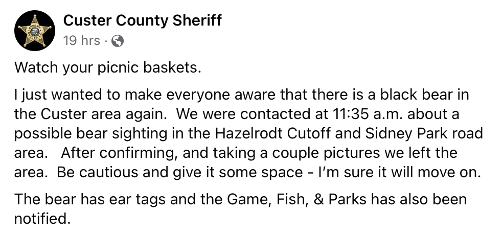 Custer County Sheriff, FB post, 2022.06.13.