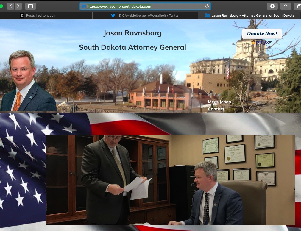 Jason Ravnsborg, campaign website, screen 2022.06.22, 15 hours after conviction, removal from office, and disqualification from public office by the South Dakota Senate.