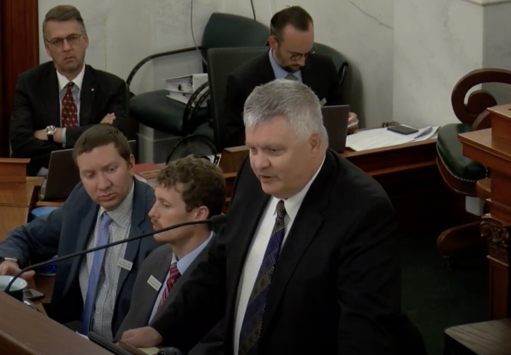 Pennington County State's Attorney Mark Vargo delivers the prosecution's closing argument to the South Dakota Senate… and creates a job opening for himself. Screen cap of KELO-TV video of Senate impeachment trial, Pierre, SD, 2022.06.22