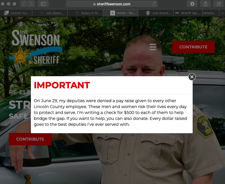 Steve Swenson, sheriff's campaign page, screen cap 2022.07.03.