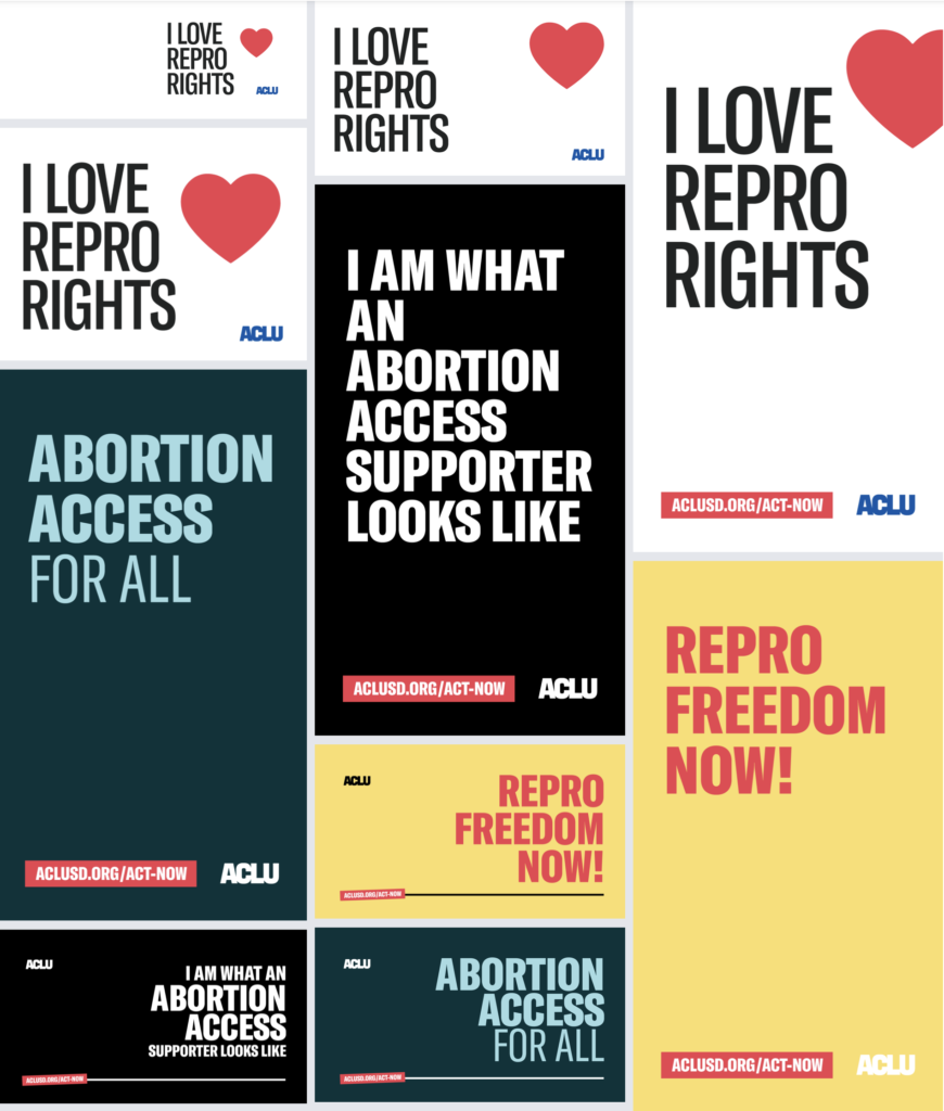 ACLU-SD, "Rally for Reproductive Rights from Anywhere" digital banners, retrieved 2022.07.07.