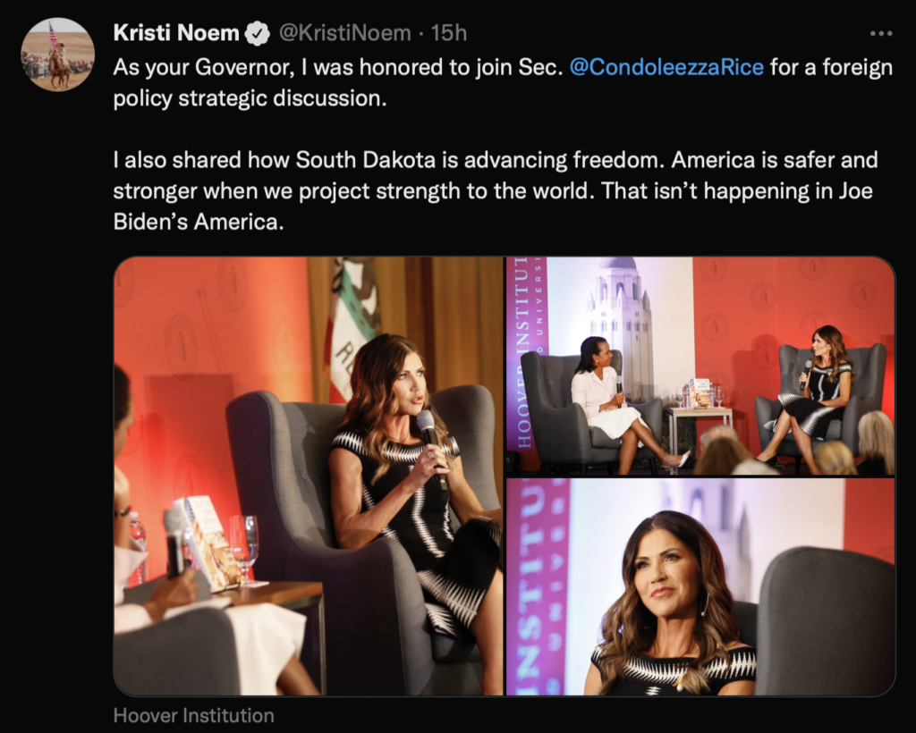 Kristi Noem, tweet from California, 2022.07.13.