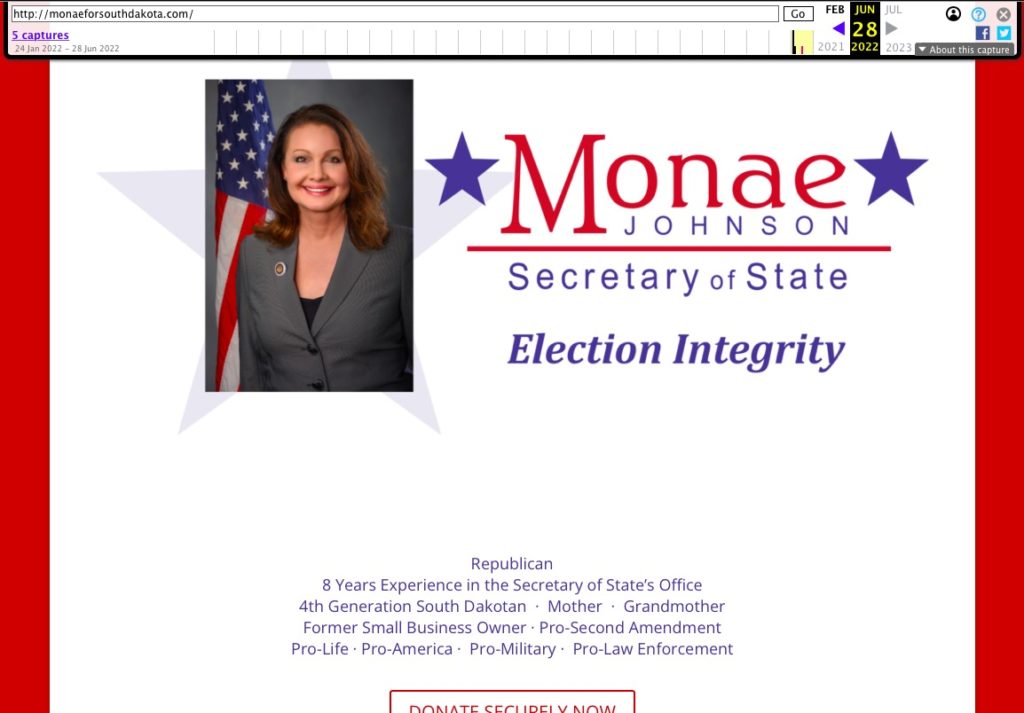 Monae Johnson, campaign website, archived by Internet Wayback Machine 2022.06.28.
