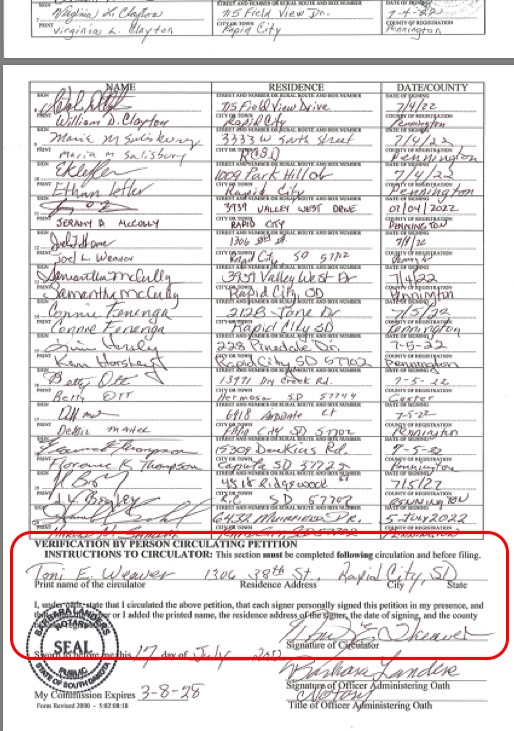 Toni E. Weaver's signature as circulator on same sheet of remove-Vargo petition, 2022.07.17.