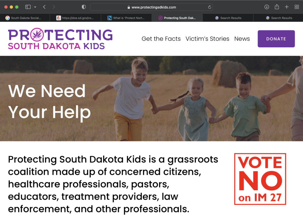 Kids, grass, trouble—Protecting South Dakota Kids, home page, screen cap 2022.08.25.