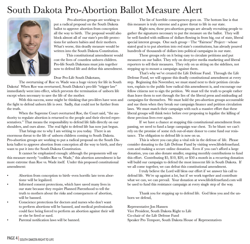 South Dakota Right to Life Fall 2022 Newsletter, p. 4.