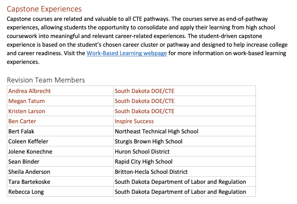 South Dakota Department of Education, "Career and Technical Education Standards Revision Report," August 2022.