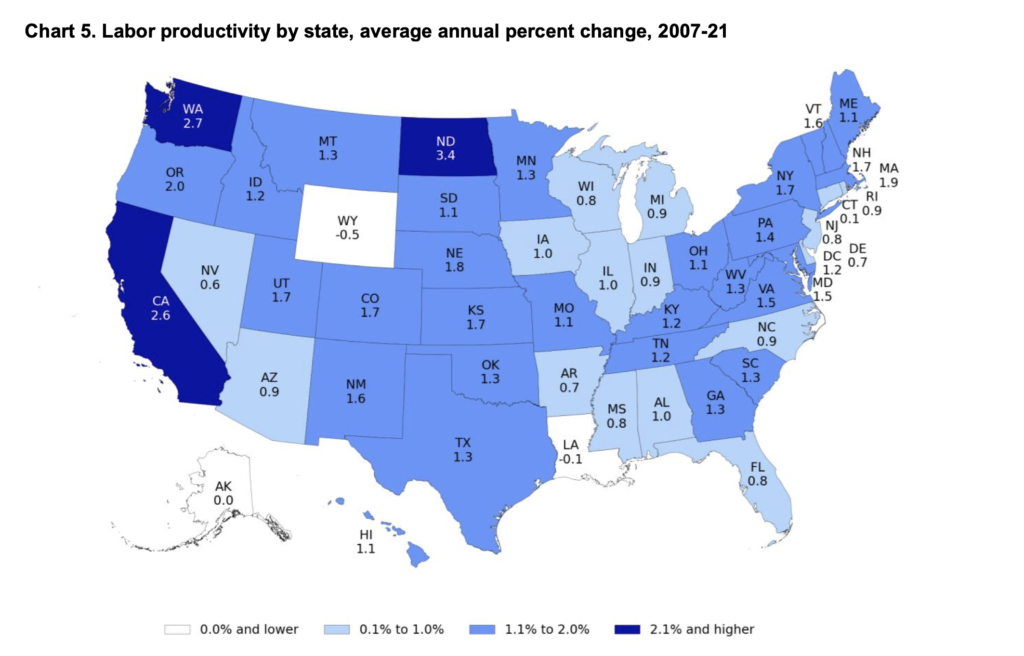 Bureau of Labor Statistics, "Productivity by State—2021," 2022.05.26, p. 4.