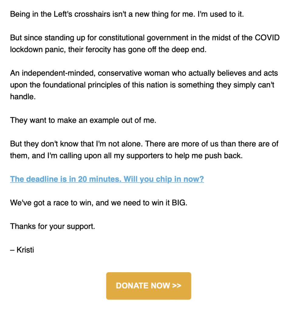 Kristi Noem for Governor, campaign email, original recipient redacted, received by Dakota Free Press 2022.10.06.