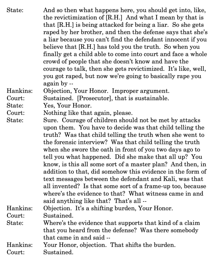 Transcript of prosecutor's closing argument rebuttal before circuit court, included in S.D. Supreme Court, opinion, State of South Dakota v. Nathan Hankins, 2022.11.02.
