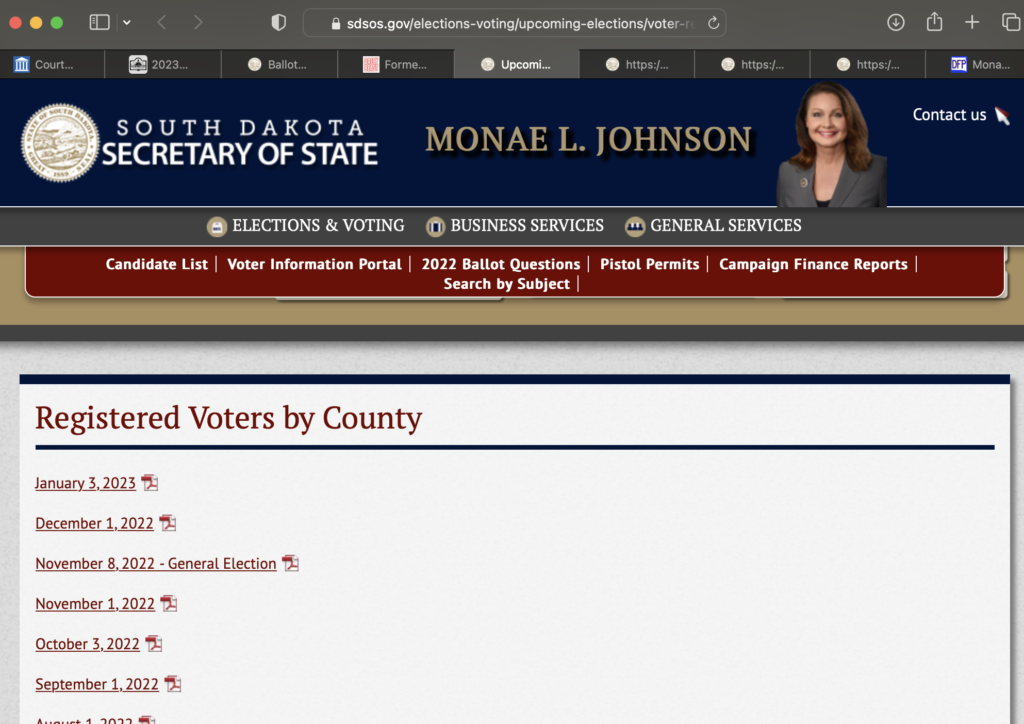 SD Secretary of State, Registered Voters by County, screen cap 2022.01.04.