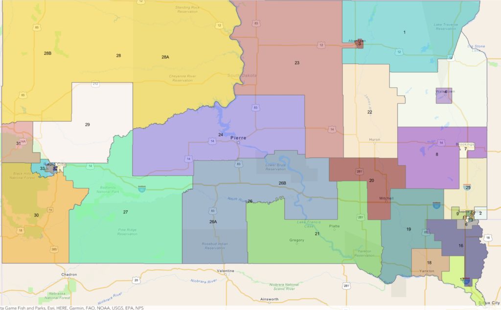 South Dakota Legislative Districts, Sparrow Map, approved November 2021.