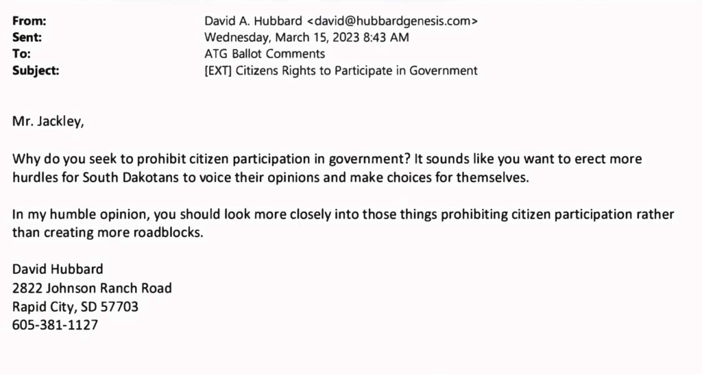 David Hubbard, public comment on A.G.'s draft title and explanation of Hanzen amendment, 2023.03.15.
