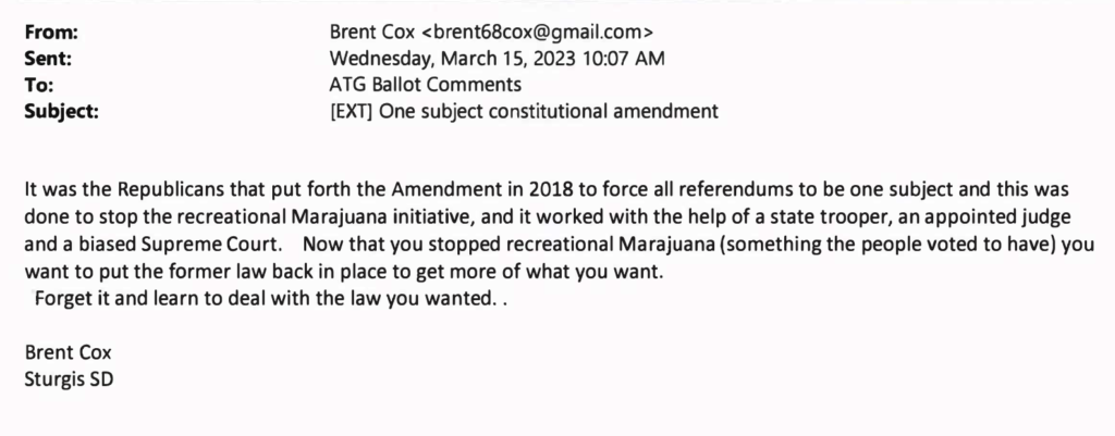 Brent Cox, public comment on A.G.'s draft title and explanation of Hanzen amendment, 2023.03.15.