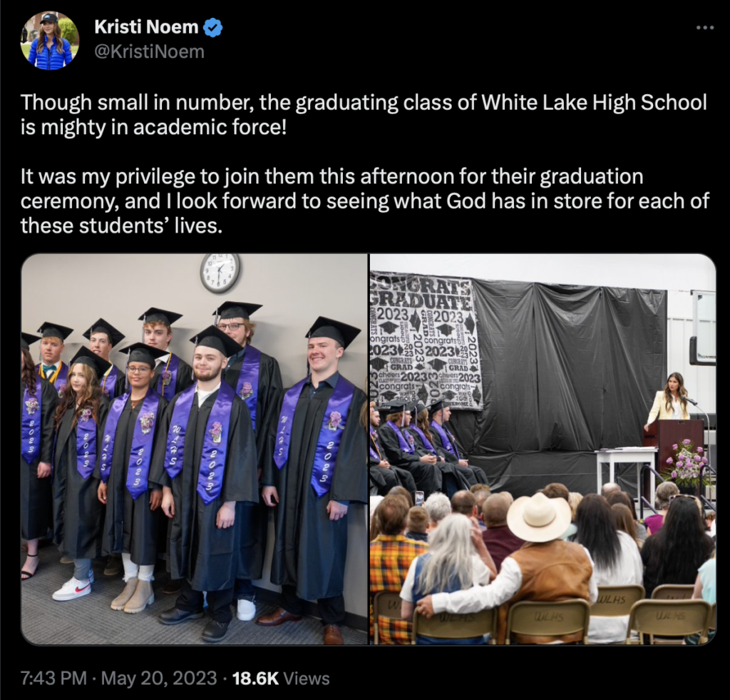 Kristi Noem, White Lake HS graduation pix, Twitter, 2023.05.20.