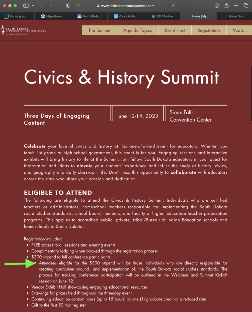 SD Dept. of Education, Civics & History Summit, retrieved 2023.06.08; annotated by CAH/DFP.