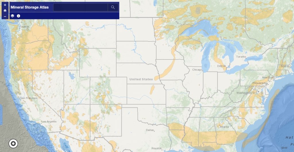 Carbfix, mineral storage atlas: close-up on United States, 2023.07.02.