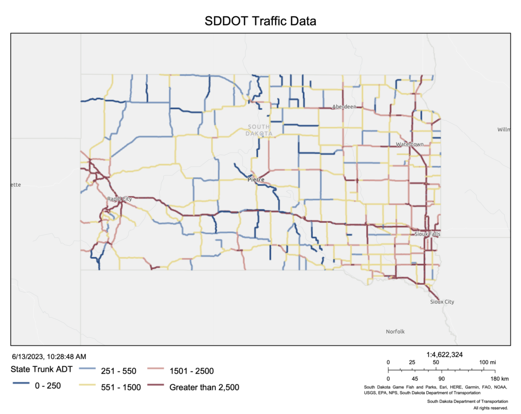 SDDOT Traffic Data Map, 2023.06.13.