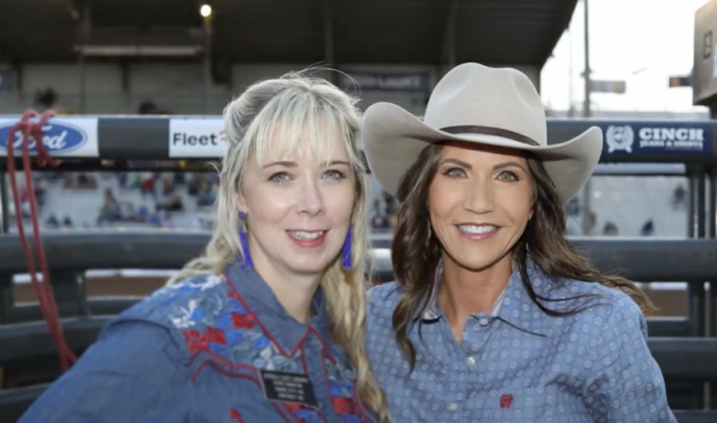 Thanks for getting me into this mess—Senator Jessica Castleberry and Governor Kristi Noem dressed up as cowgirls, from campaign video posted by Sen. Castleberry to YouTube, 2021.