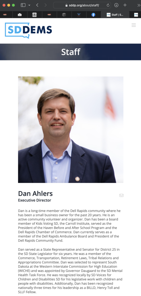 SDDP, profile of party exec Dan Ahlers, still not scrubbed following ugly resignation, retrieved 2023.08.03 06:48 CDT.