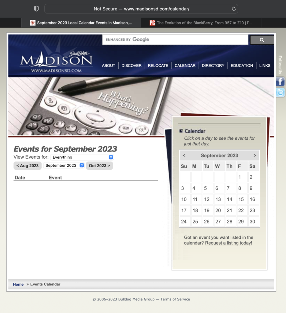MadisonSD.com, Events page, retrieved 2023.09.05.