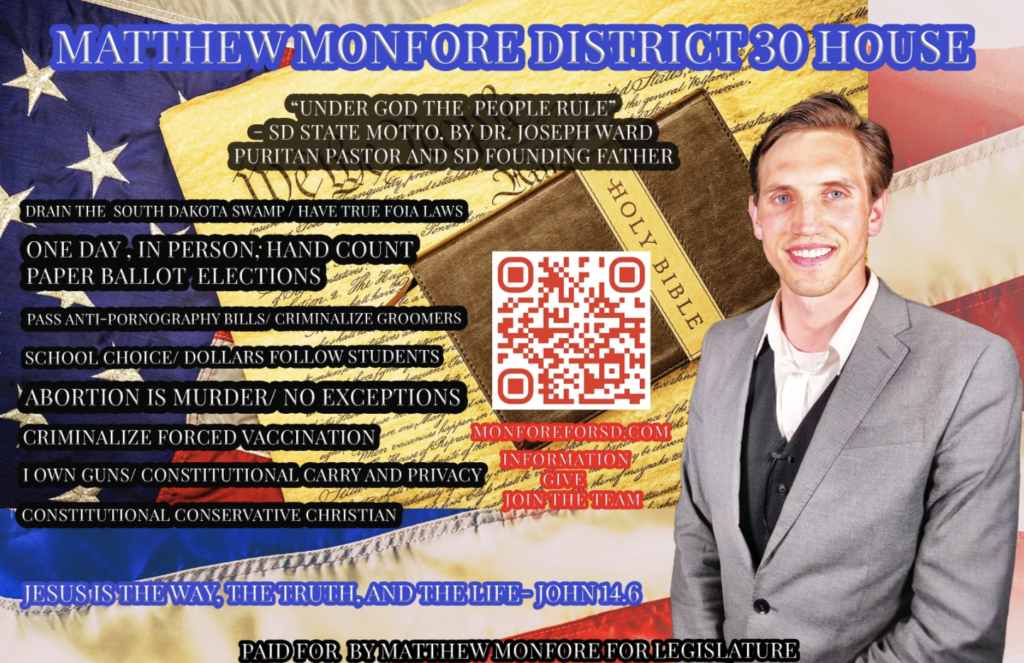 Hard to read, in more ways than one: Matthew Monfore, District 30 House campaign website, retrieved 2023.10.05.