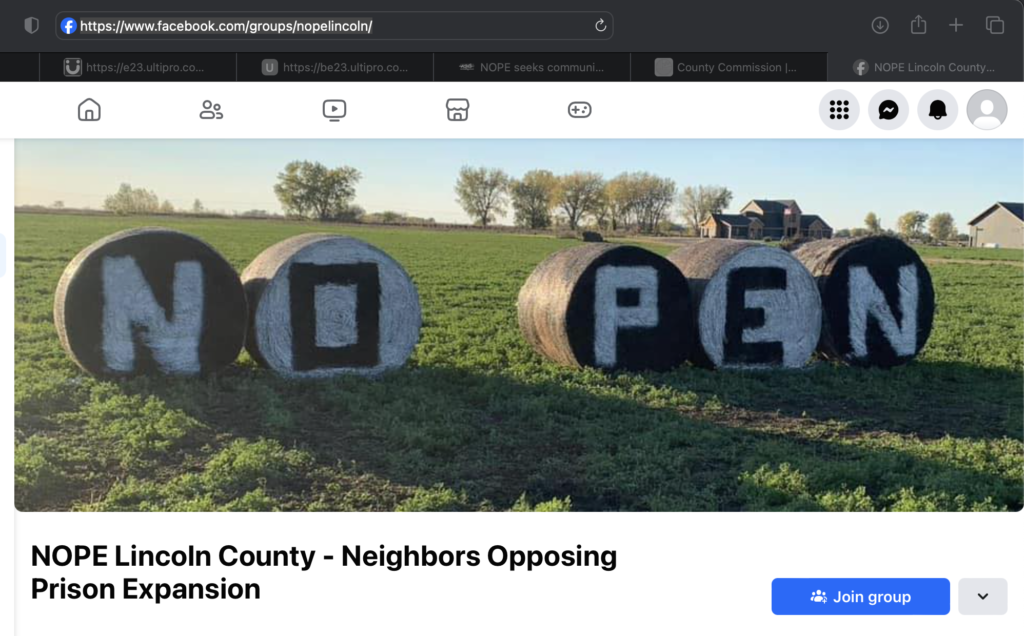 NOPE Lincoln—Neighbors Opposing Prison Expansion, FB banner, retrieved 2023.10.25.