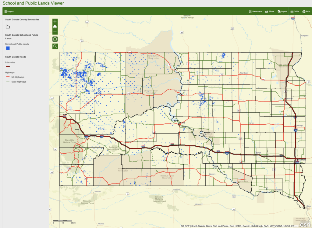 South Dakota School and Public Lands Viewer, screen cap, 2023.10.31.