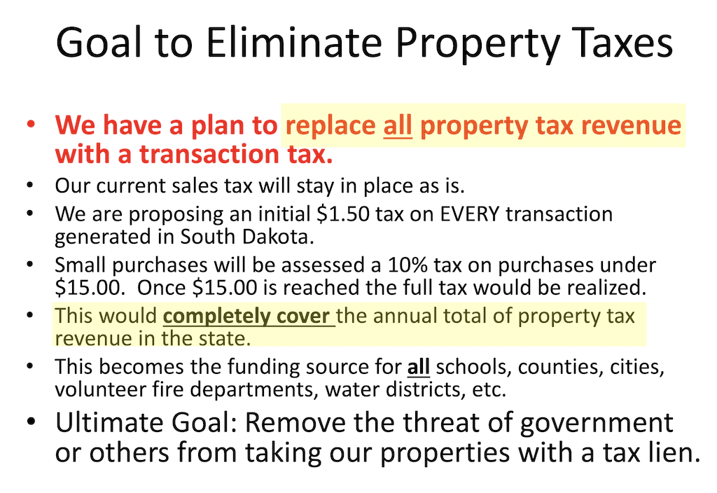 Julie Frye-Mueller et al., "Abolishing Property Taxes Forum," presented to Comprehensive Property Tax Task Force, South Dakota Legislature, 2025.07.17, slide 2.