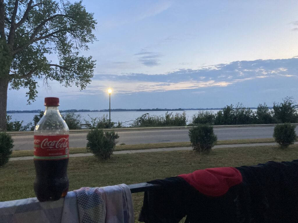 Coca-Cola at my lakefront motel room, Storm Lake, Iowa, 2025.09.14.
