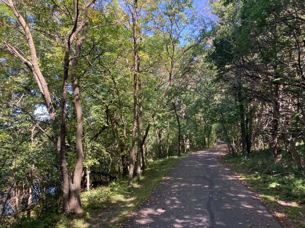 Trail along the lake, heading toward Arnolds Park, Iowa.