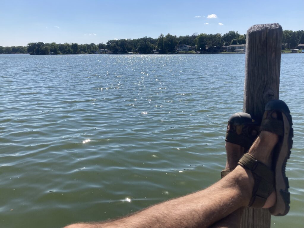 Feet at rest on the water.