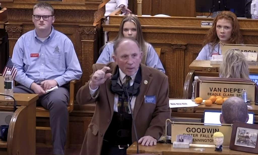"They get a ballot like that!" Rep. Tim Goodwin (R-30/Rapid City), floor debate on SJR 508, 2026.03.04; screen cap from SDPB video.