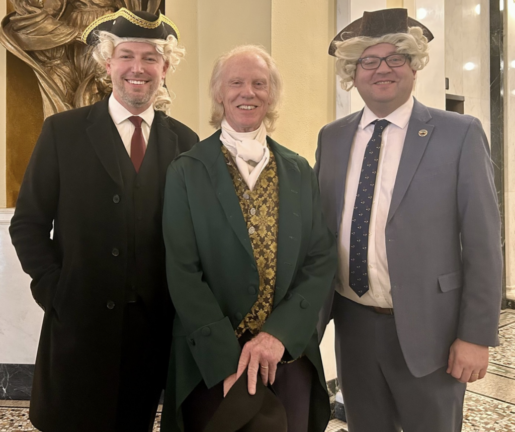 Speaker Jon Hansen and Lieutenant Governor Tony Venhuizen welcome "Thomas Jefferson" to the Capitol; from Lt. Gov. Tony Venhuzien, FB, 2026.01.15.