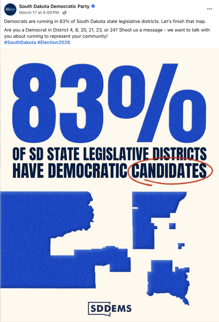 South Dakota Democratic Party, FB post, 2026.03.17.