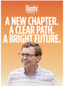 Dusty Johnson campaign ad, screen cap from South Dakota War College advertisers' sidebar, 2026.05.30.