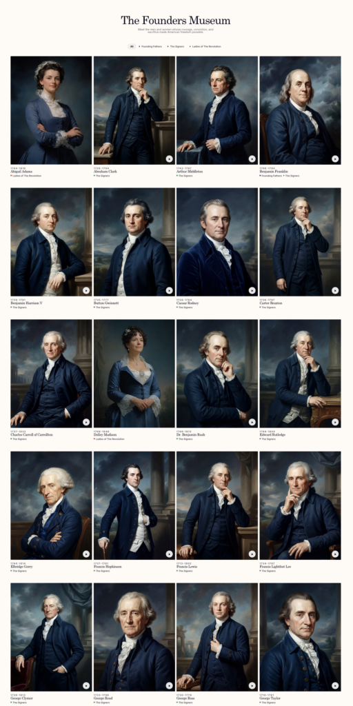 Freedom 250, The Founders Museum, screen cap 2026.06.12.